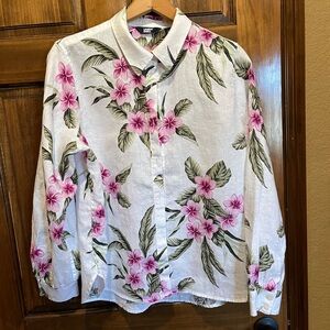 Lands' End Floral Shirt - Pink and Green
